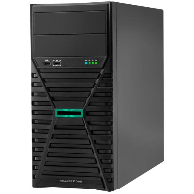 Server HPE ProLiant ML30 Gen11, Tower 4U, Intel Xeon 6325P (4 C / 4 T, 3.50 GHz - 5.20 GHz, 12 MB cache, 55 W), 32 GB DDR5 ECC, HPE NS204i-u Gen11 480 GB, 8 x SFF, HPE MR408i-p Gen11, 800 W