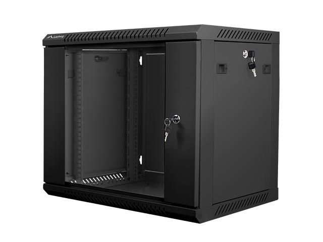 Lanberg 19'' wall-mounted installation cabinet 9U 600x450mm black (glass door)