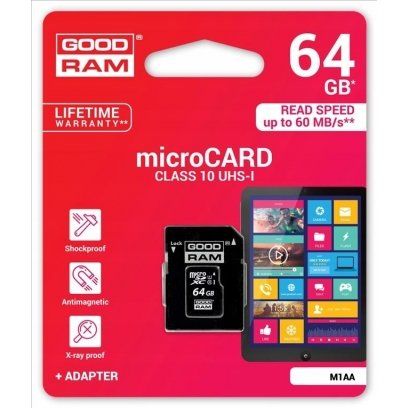 GOODRAM M1AA-0640R12 GOODRAM memory card Micro SDXC 64GB Class 10 UHS-I + Adapter