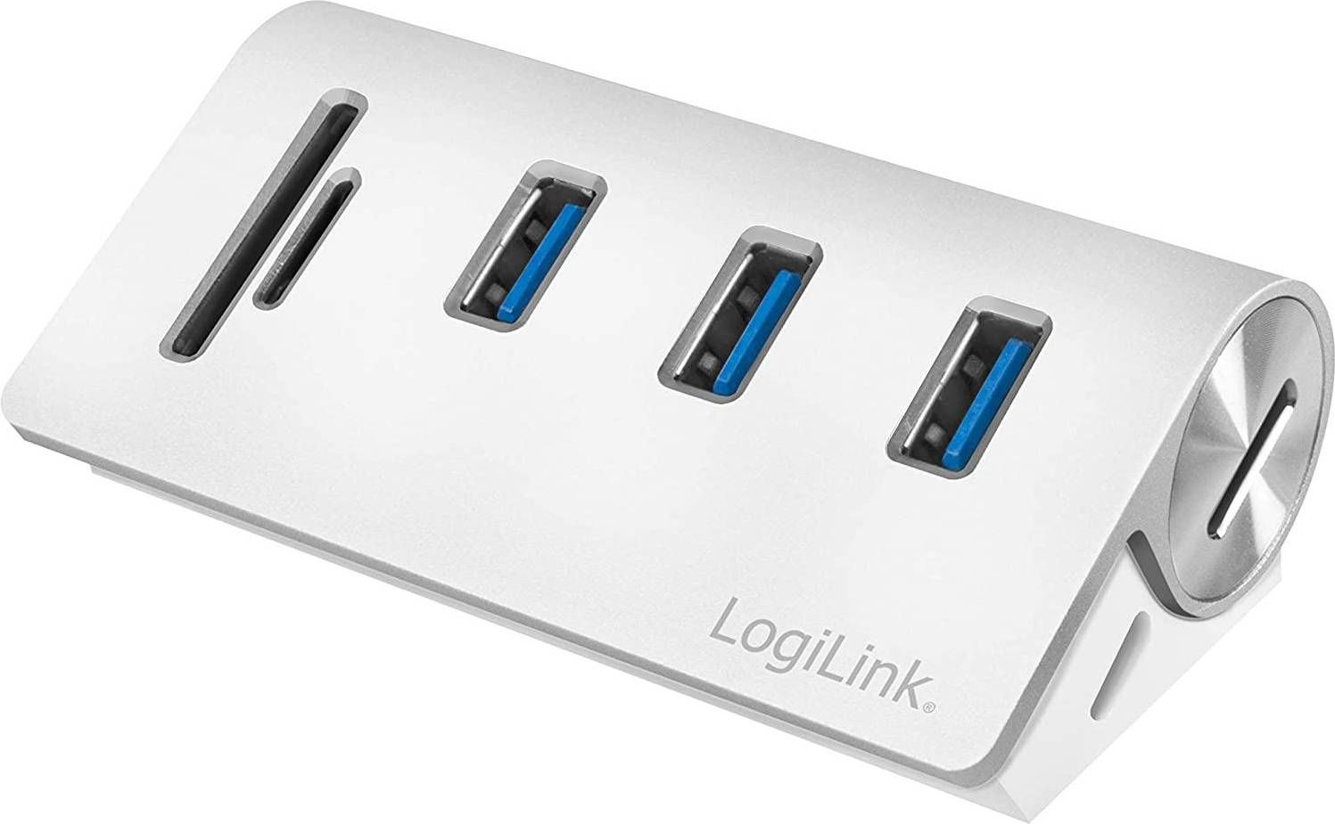 Logilink USB 3.0 HUB 3-Port, mit Kartenleser, ALU, silber
