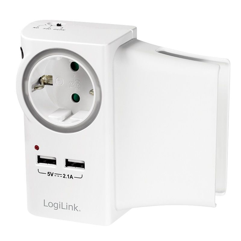 PRIZA LOGILINK, Schuko x 1, conectare prin Schuko (T), USB x 2, 16 A, protectie supratensiune, protectie copii, alb,  PA0165  (include TV 0.75 lei)