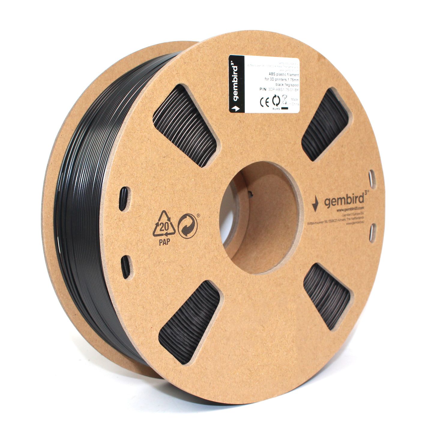 FILAMENT GEMBIRD pt. imprimanta 3d, ABS, 1.75mm diamentru, 1Kg / bobina, aprox. 400m, topire 225-240 grC, black,  3DP-ABS1.75-01-BK