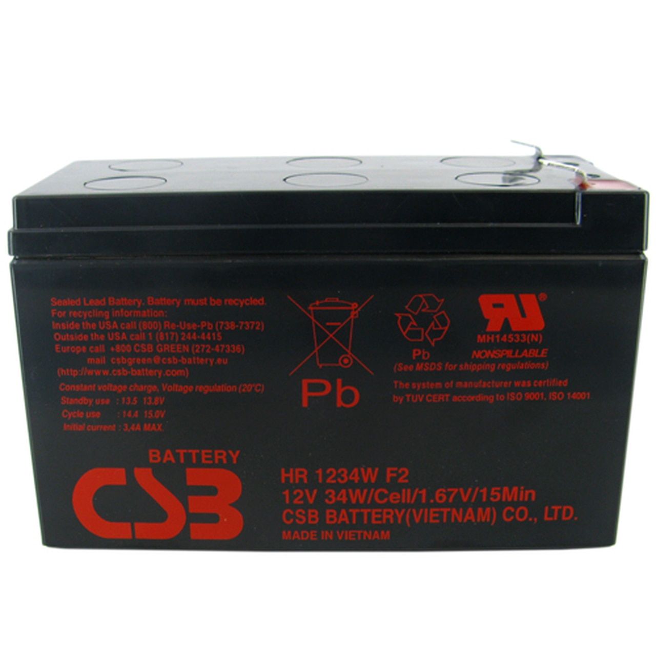 Baterie UPS CSB HR1234WF2, 12V 9Ah, 150.9 x 64.8 x 94.3 mm, Borne F2, Durata medie 3-5 ani, VRLA  HR1234WF2  (include TV 0.5 lei)
