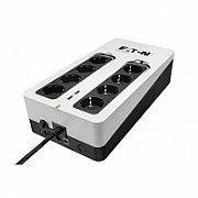 UPS Eaton 3S850D, 850 VA, 510 W, cu management, off-line, 8x Schuko, 1x USB, 12V 9Ah Sealed Lead-acid, LED, Brick, Negru/alb