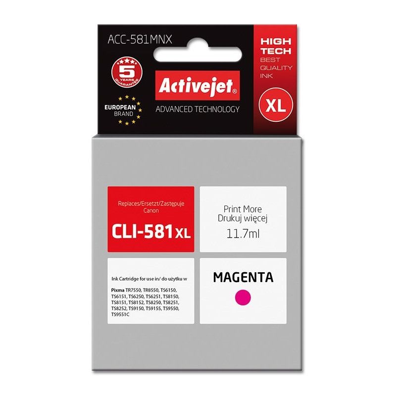 Cartus cerneala Activejet ACC-581MNX ,Magenta ,11.70 ml (compatibil cu Canon ACC-581MNX)