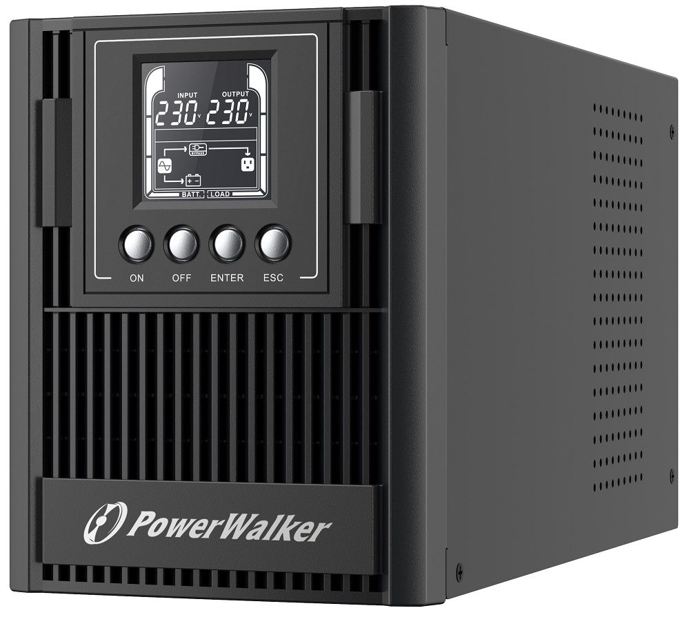 UPS PowerWalker VFI 1000 AT FR, 1000 VA, 900 W, cu management, on-line, 3x Schuko, 1x C14, 1x RJ45, 1x USB, 12.0V/9.0Ah LCD, Tower, Negru