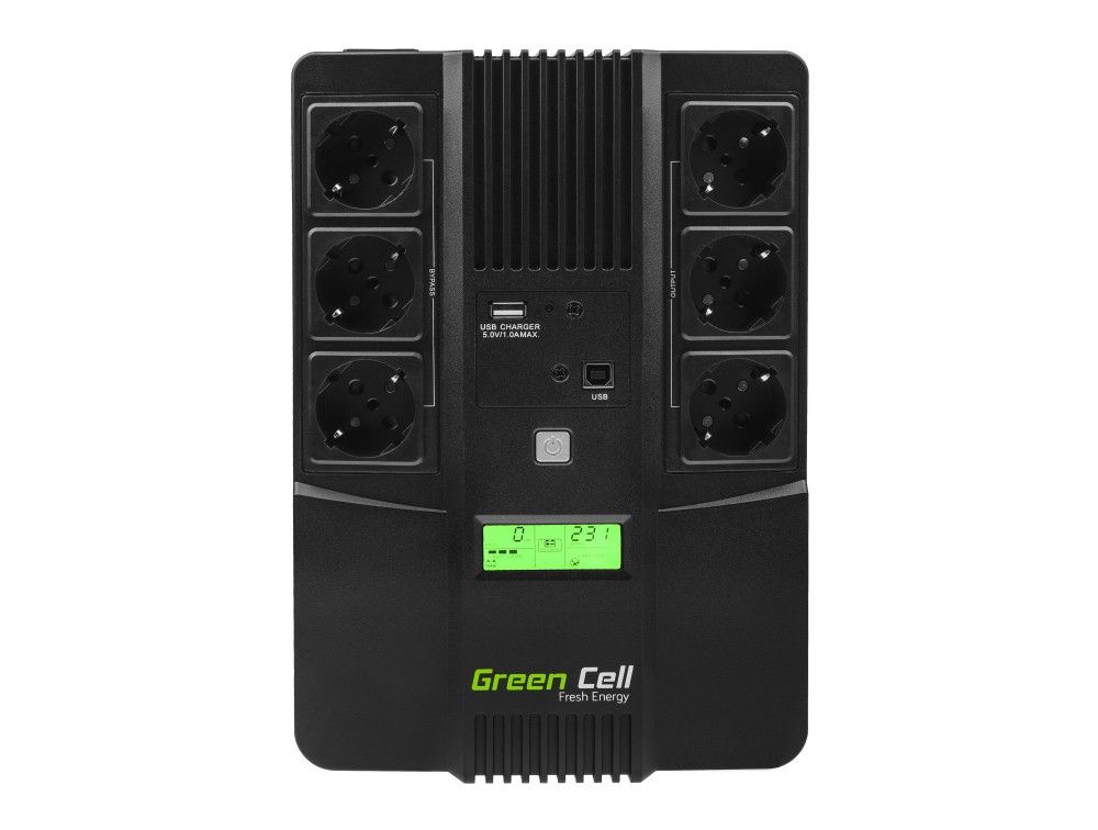 UPS Green Cell UPS06, 600 VA, 360 W, cu management, line-interactive, 6x Schuko, 12V 7Ah LCD, Brick, Negru