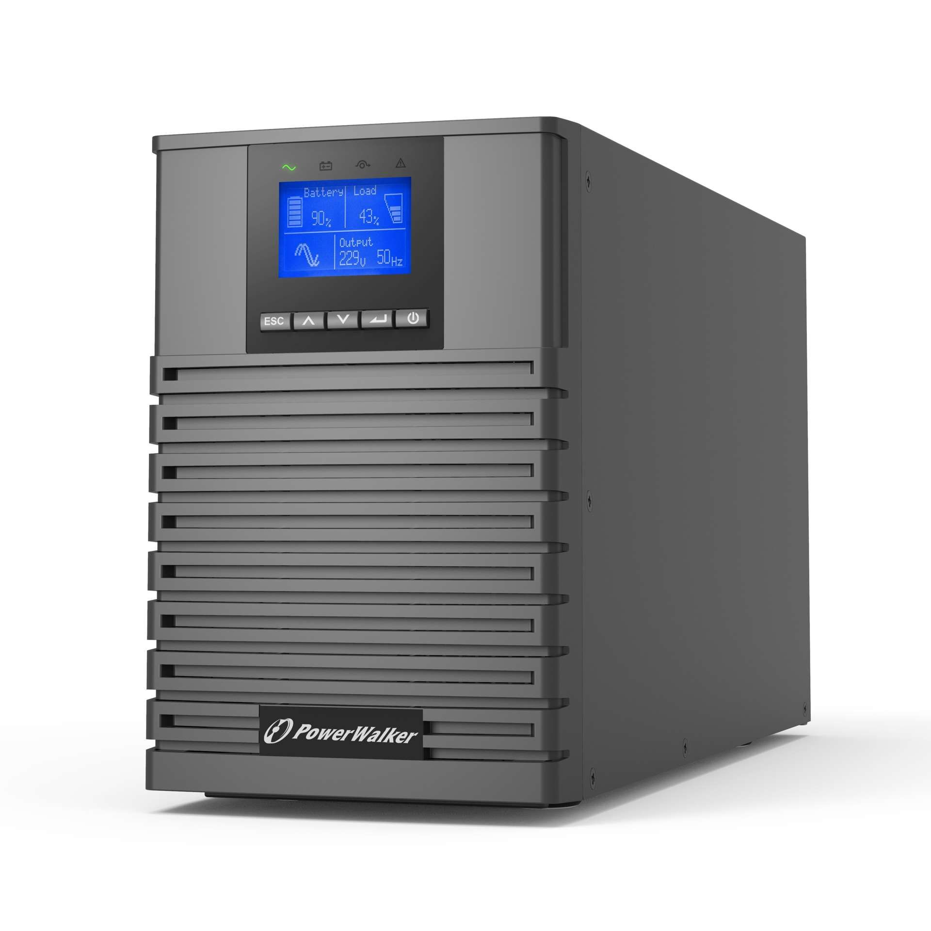UPS PowerWalker VFI 1500 ICT IOT PF1, 1500 VA, 1500 W, on-line double-conversion, 4x C13, 1x C14, 1x USB, 12 V / 7Ah LCD, Tower, Gri
