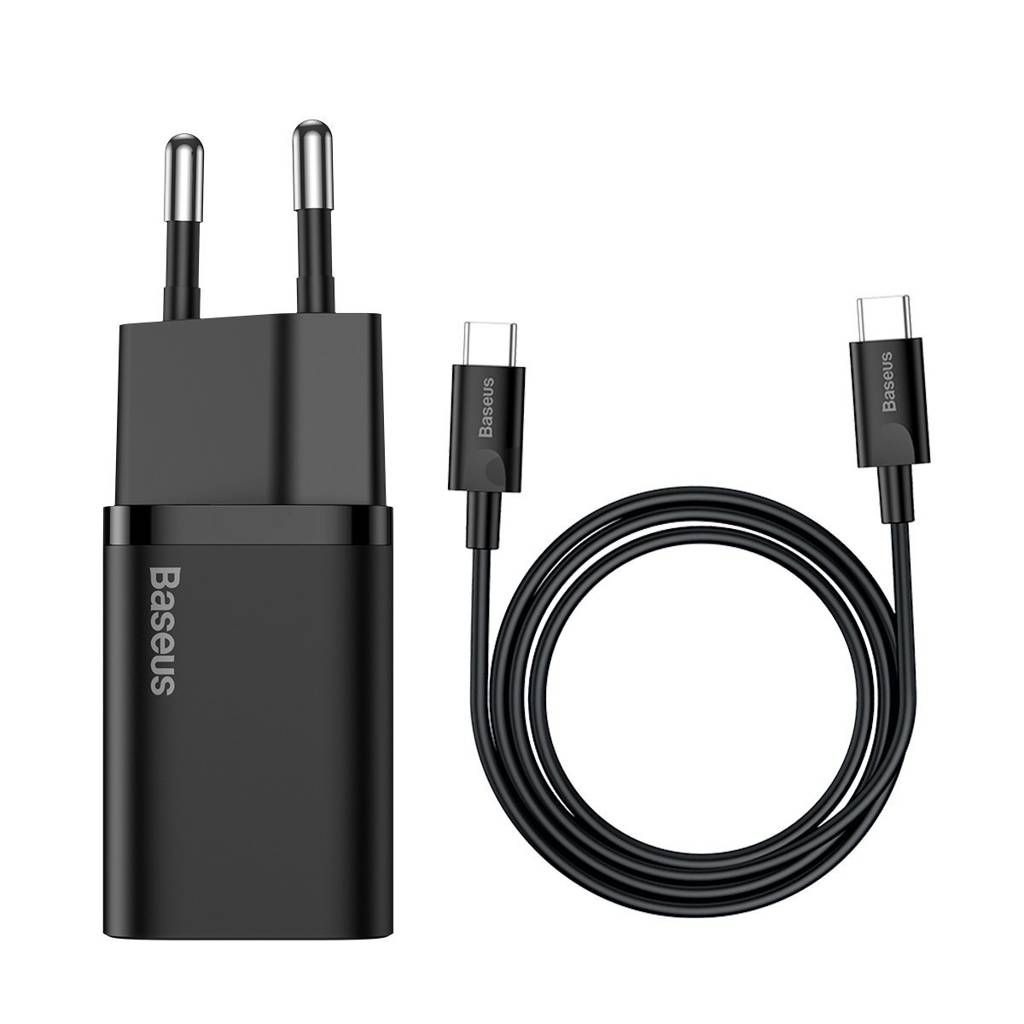 INCARCATOR retea Baseus Super Si, Quick Charge 25W, 1 x USB Type-C 5V/3A max, include cablu USB Type-C la USB Type-C 1m, negru  TZCCSUP-L01  (include TV 0.8lei)