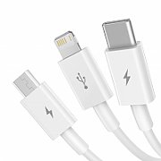 CABLU alimentare si date Baseus Superior Series, pt. smartphone, USB la Micro-USB + Lightning Iphone + USB Type-C 3.5A, 1.5m, alb  CAMLTYS-02  (include timbru verde 0.25 lei)