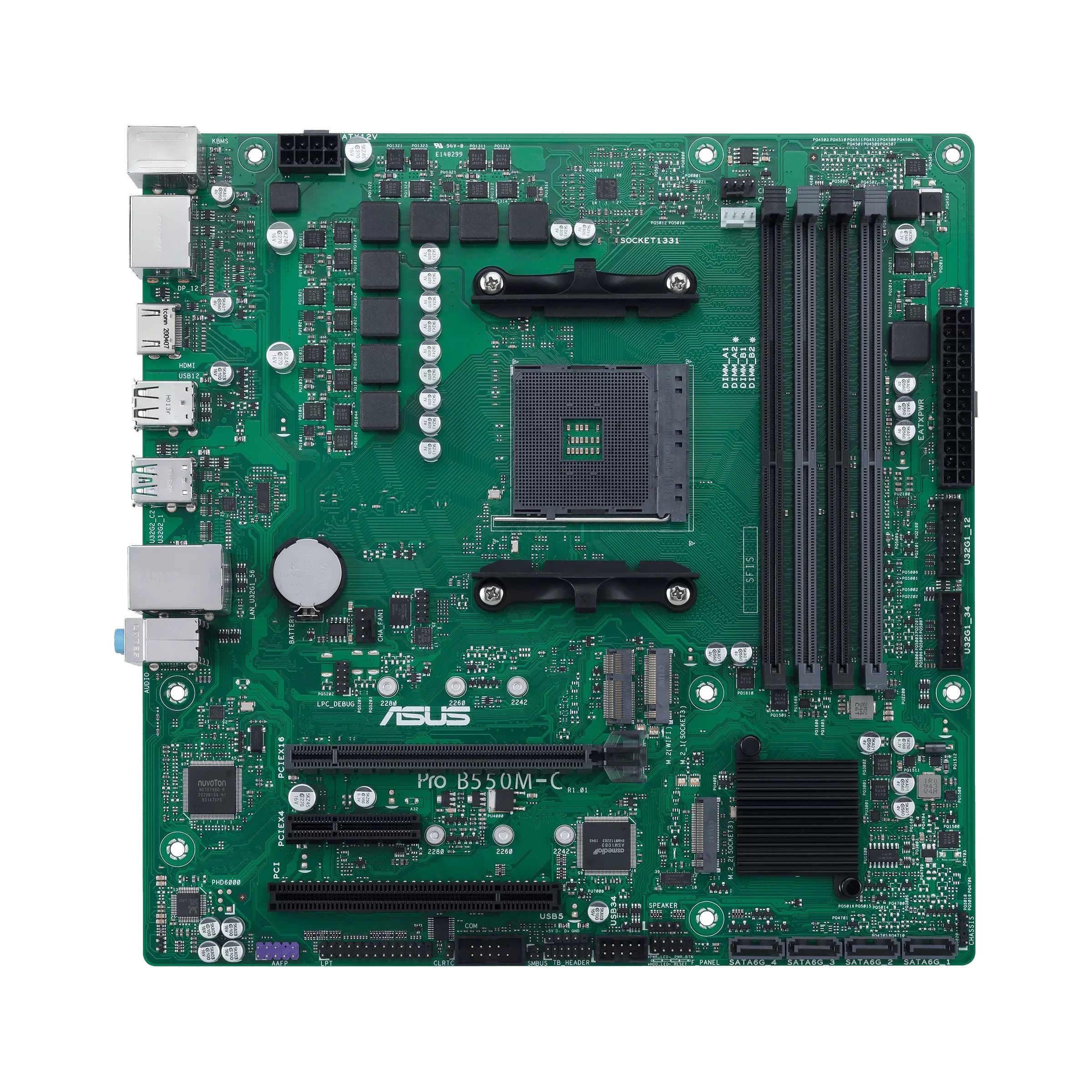 Placa de baza ASUS Pro B550M-C/CSM, socket AM4, 4x DDR4 UDIMM, 4x SATA, 2x NVMe, 12x USB-A, 1x USB-C, mATX
