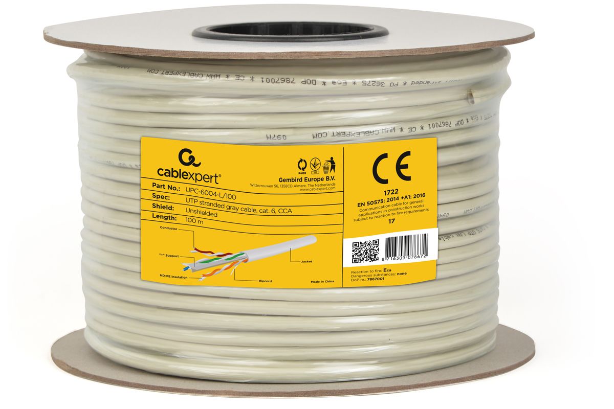 Gembird CAT6 UTP 100m networking cable U/UTP (UTP) Gray