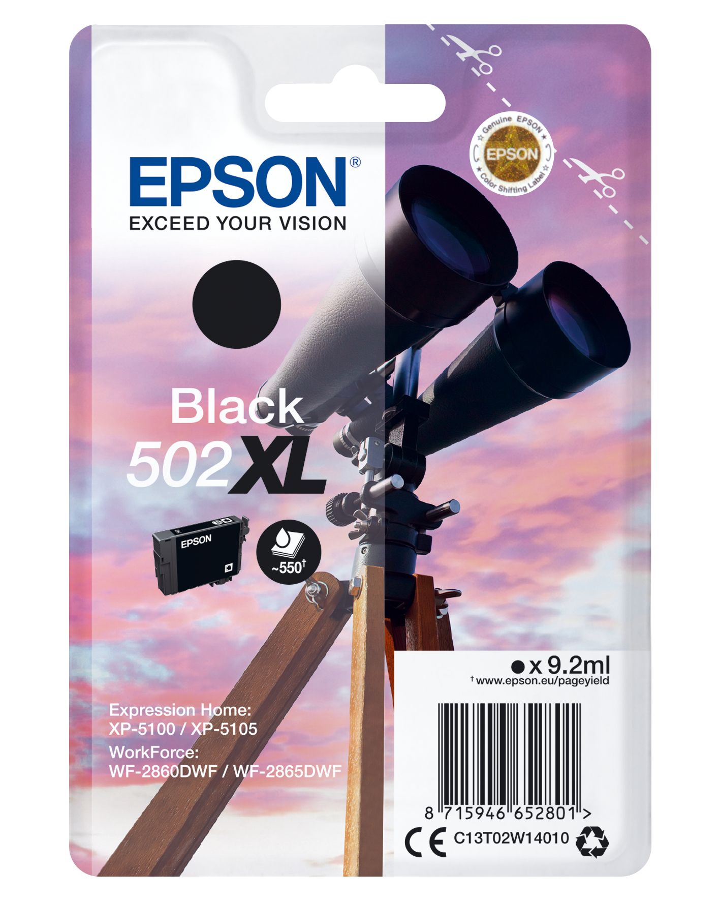 Cartus cerneala Epson C13T02W14010 ,Negru ,550 pagini ,Original (502XL)