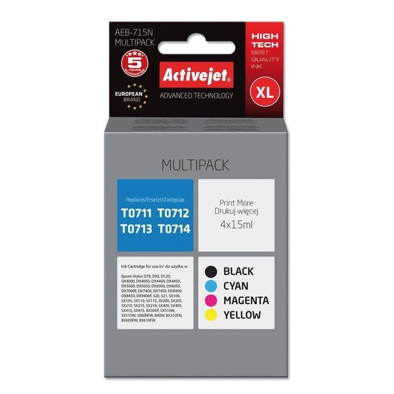 Cartus cerneala Activejet AEB-715N ,Black/tri-color ,4 x 15 ml (compatibil cu Epson AEB-715N)