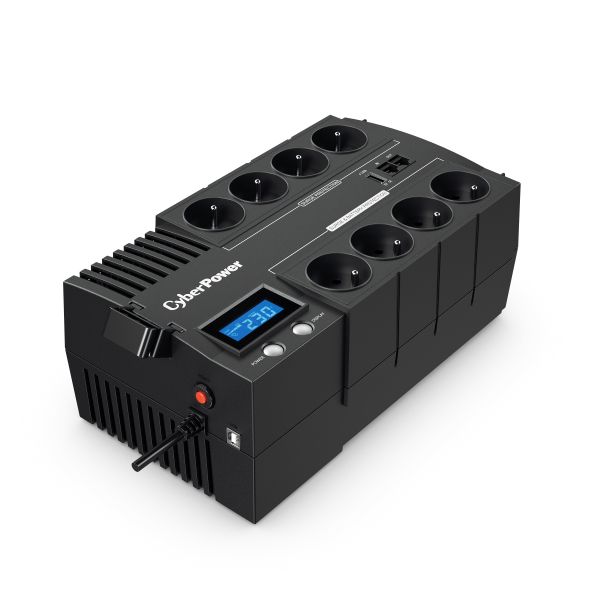UPS Cyber Power BR700ELCD-FR, 700 VA, 420 W, cu management, line-interactive, 8x Schuko, 1x RJ45, 2x USB, Sealed Lead-acid, 6 minute (50% sarcina), LCD, Brick, Negru