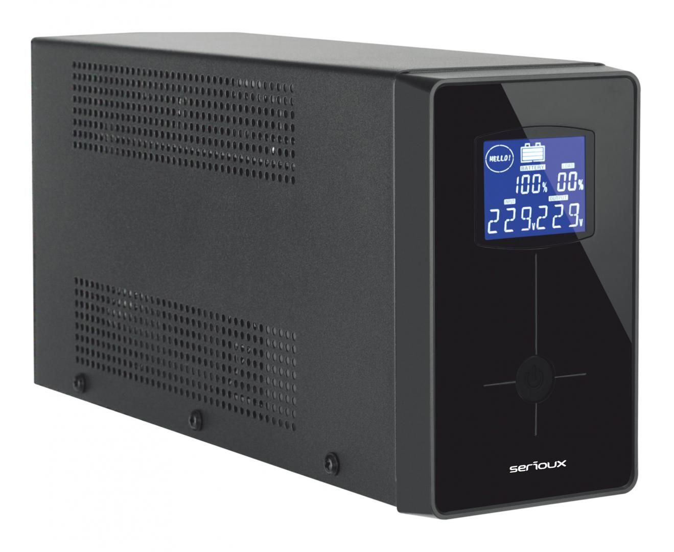 UPS Serioux SRXU-LCD1200LI, 1200 VA, 720 W, cu management, line-interactive, 4x Schuko, 1x RJ45, 1x USB, 12V 7Ah 10 minute (50% sarcina), LCD, Tower, Negru