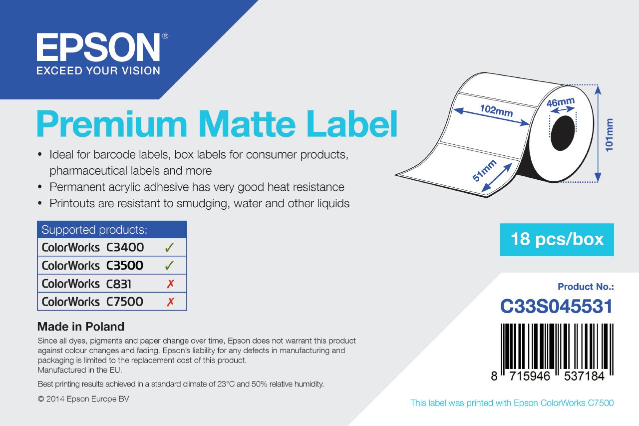 Rola etichete Epson C33S045531 ,Alb ,Original (C33S045531)