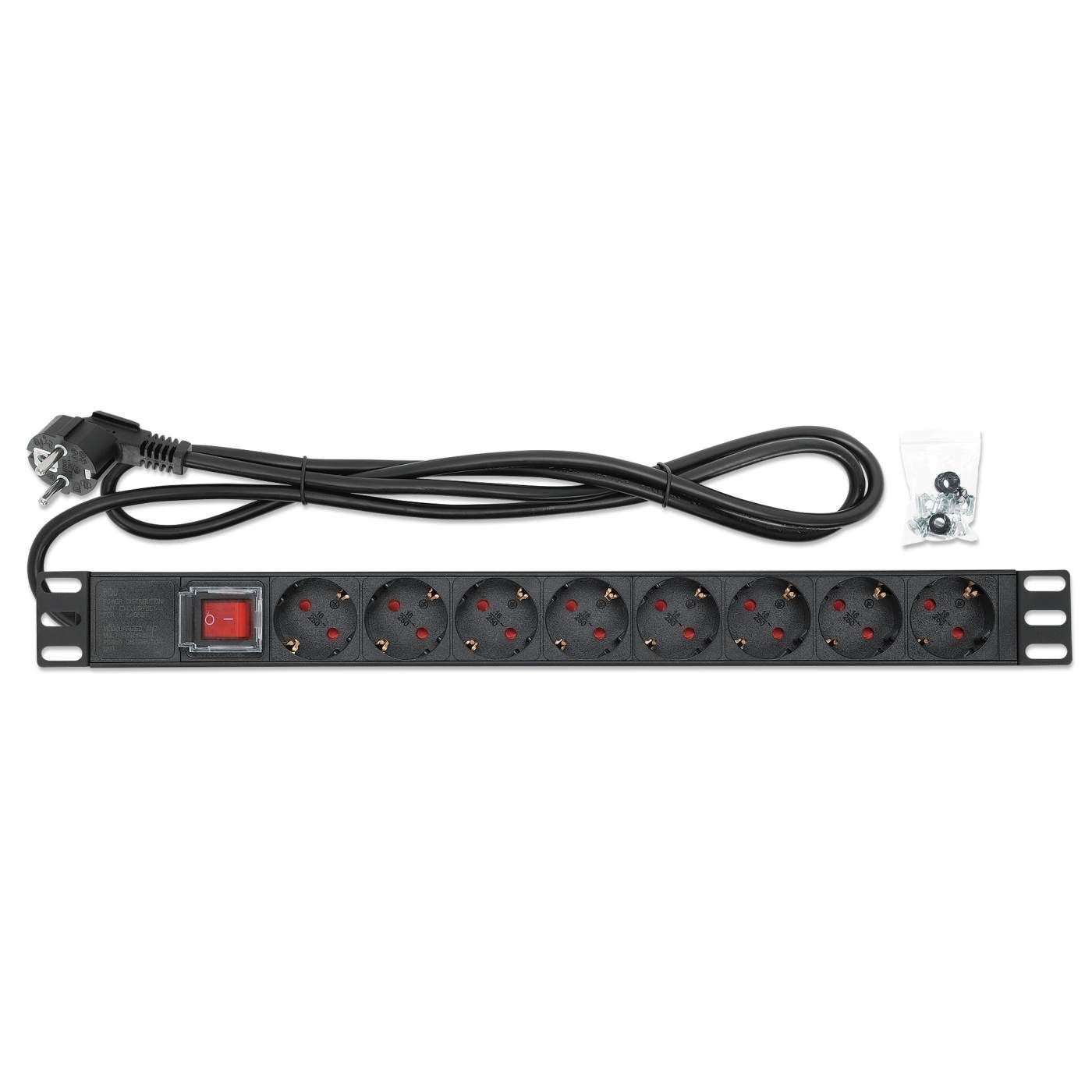 Bara alimentare aluminiu / PDU, 19 inch, 8 prize schuko + switch, protectie la supratensiune, 16A, 3500W, 3x1.5, 2m - EMTEX  PDU8PK  (include TV 1.75 lei)