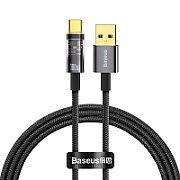 CABLU alimentare si date Baseus Explorer, Fast Charging Data Cable pt. smartphone, USB la USB Type-C 100W, 1m, Auto Power-Off, negru transparent  CATS000201  (include timbru verde 0.25 lei) - 6932172605704