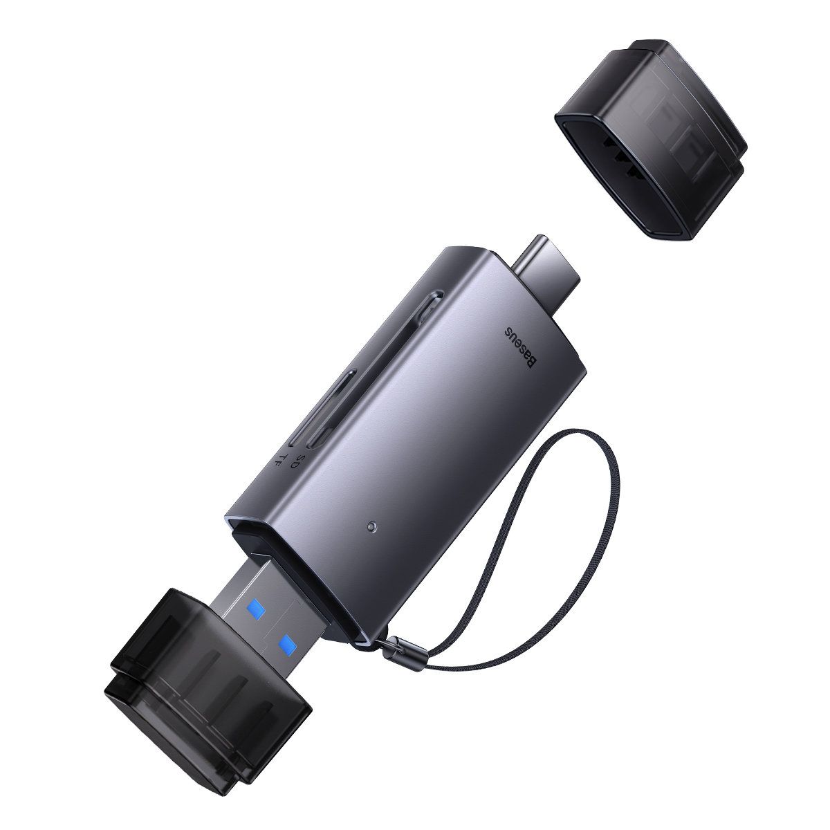 CARD READER extern Baseus Lite, interfata USB 3.0 si USB Type-C, citeste/scrie: SD, microSD viteza pana la 480Mbps,  suporta carduri maxim 512 GB, metalic, gri  WKQX060113  (include TV 0.03 lei) - 6932172608200