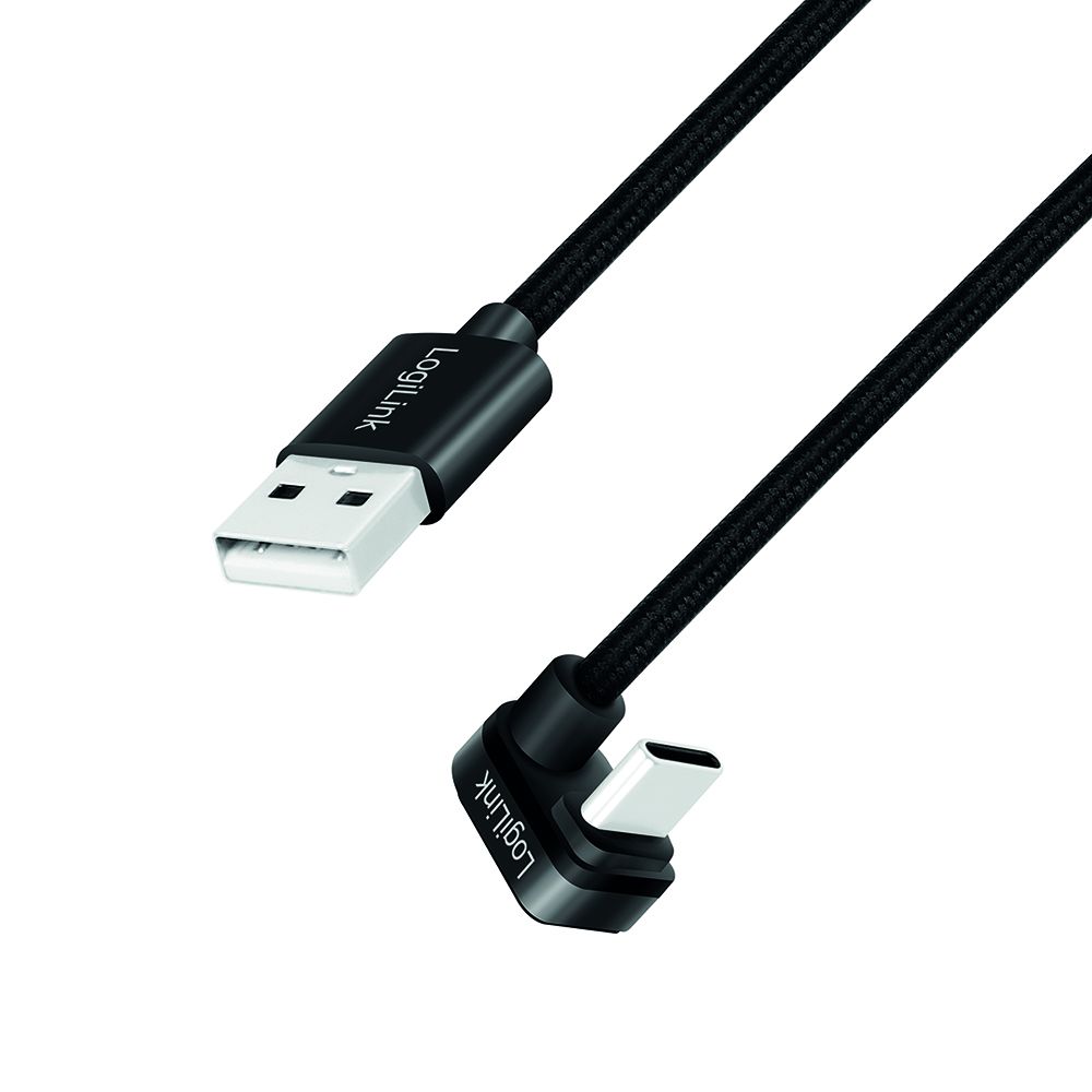 CABLU alimentare si date LOGILINK, pt. smartphone, USB 2.0, USB Type-C (T) la USB-A (T) la 180 grade, 2m, 2 x ecranat, aluminiu, negru,  CU0193  (include TV 0.06 lei)