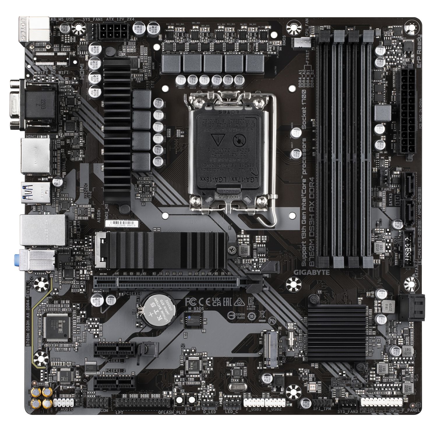 Placa de baza GIGABYTE B760M DS3H DDR4, socket 1700, 4x DDR4 UDIMM, 4x SATA, 2x NVMe, 11x USB-A, 1x USB-C, mATX