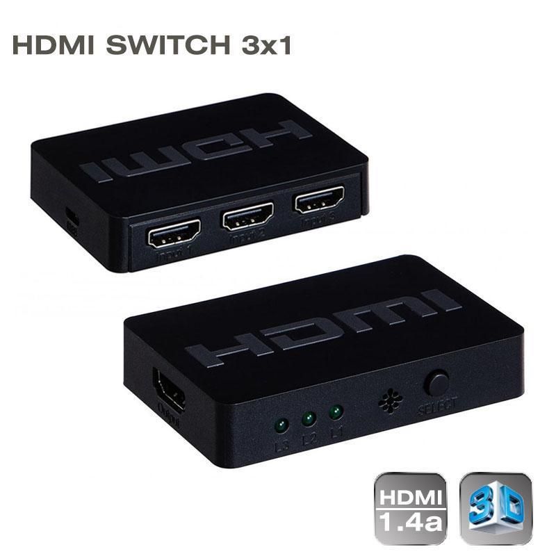 HDMI switch 3 inputs 1 output, with remote control - support 1.4,3D, DTS, Dolby DigitalTrue HD - max. resolution 1080p/60Hz
- frequency 250MHz
- length of AWG26 cable: at input max 15m, at output max 25m
- power on the microusb plug
Packaging: box 1 pc.