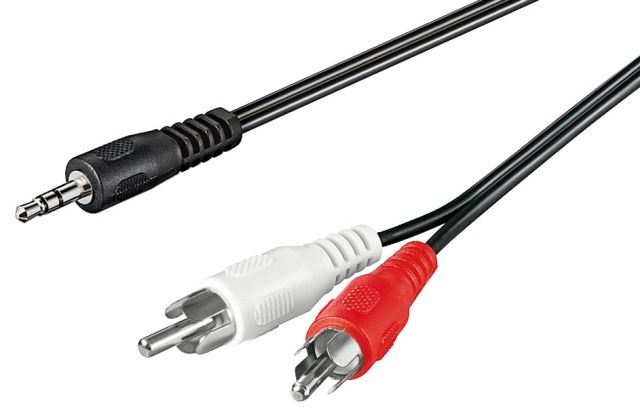 Audio cable 5m 3.5mm Stereo jack male to 2 x RCA male, copper conductor - shielding 28 wires
Packaging: bulk 1 pc.