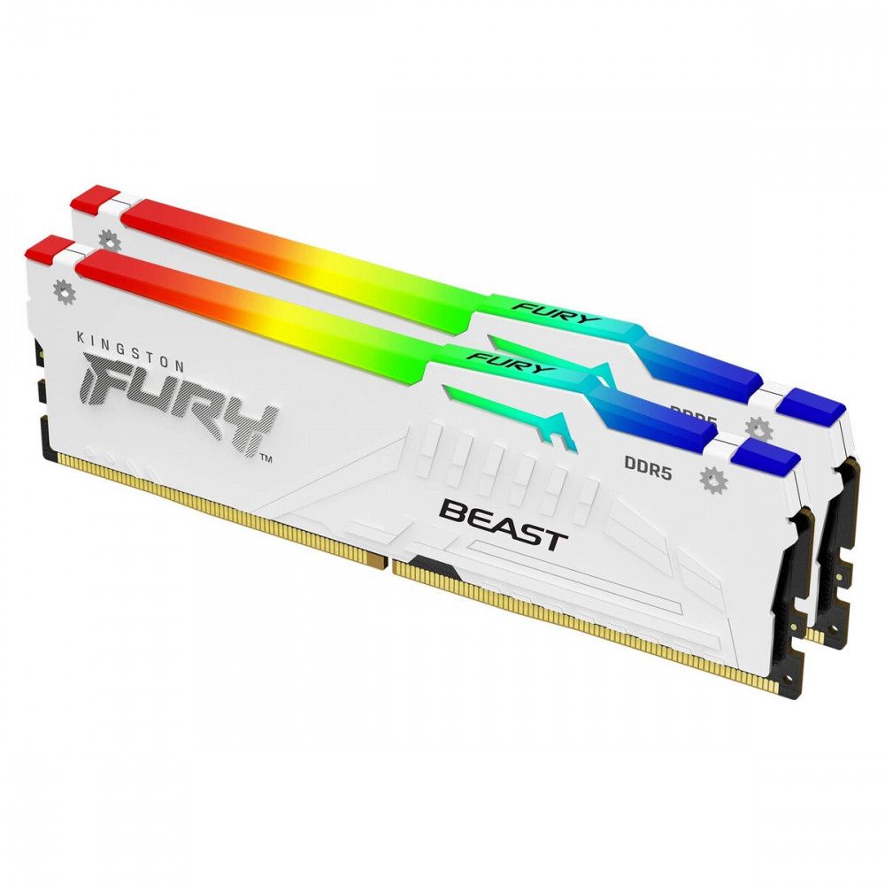 Memorie RAM Kingston, DIMM, DDR5, 32GB, 5600MHz, CL40, 1.35V, FURY Beast White, RGB, Kit of 2