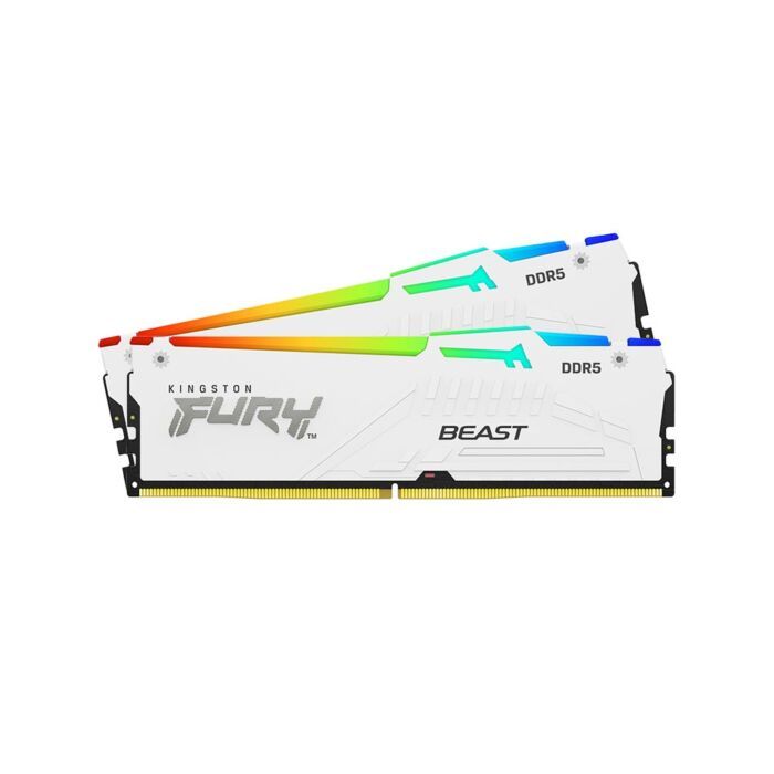 Memorie RAM Kingston, DIMM, DDR5, 32GB, 5600MHz, CL36, 1.35V, FURY Beast White, RGB, Kit of 2