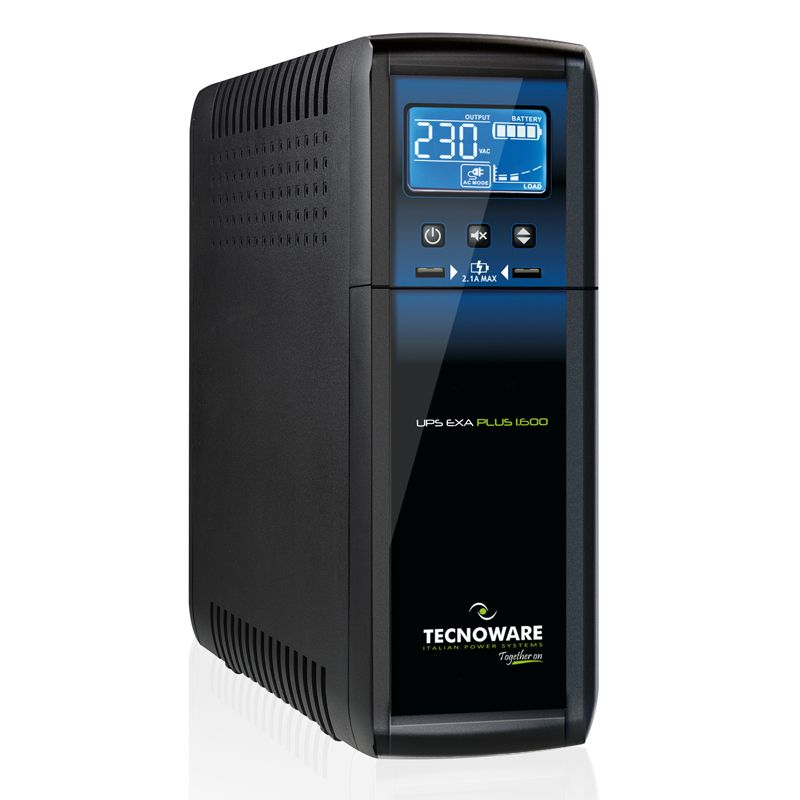 UPS TecnoWare FGCEXAPL1602IEC, 1600 VA, 1120 W, line-interactive, 8x C13, 1x RJ45, 1x USB, Lead–acid, LCD, Tower, Negru