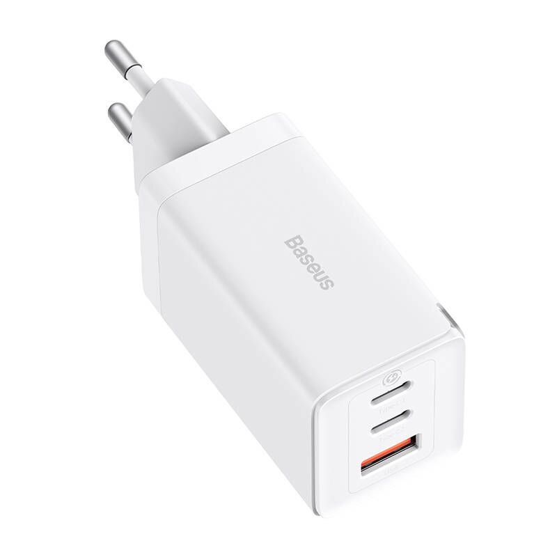INCARCATOR RETEA Baseus GaN5 PRO, Quick Charge 65W, 2 x USB Type-C Output 5V/3A, 1 x USB, include cablu USB Type-C la USB Type-C 100W lungime 1m, alb  CCGP120202  (include TV 0.75lei) - 6932172617516