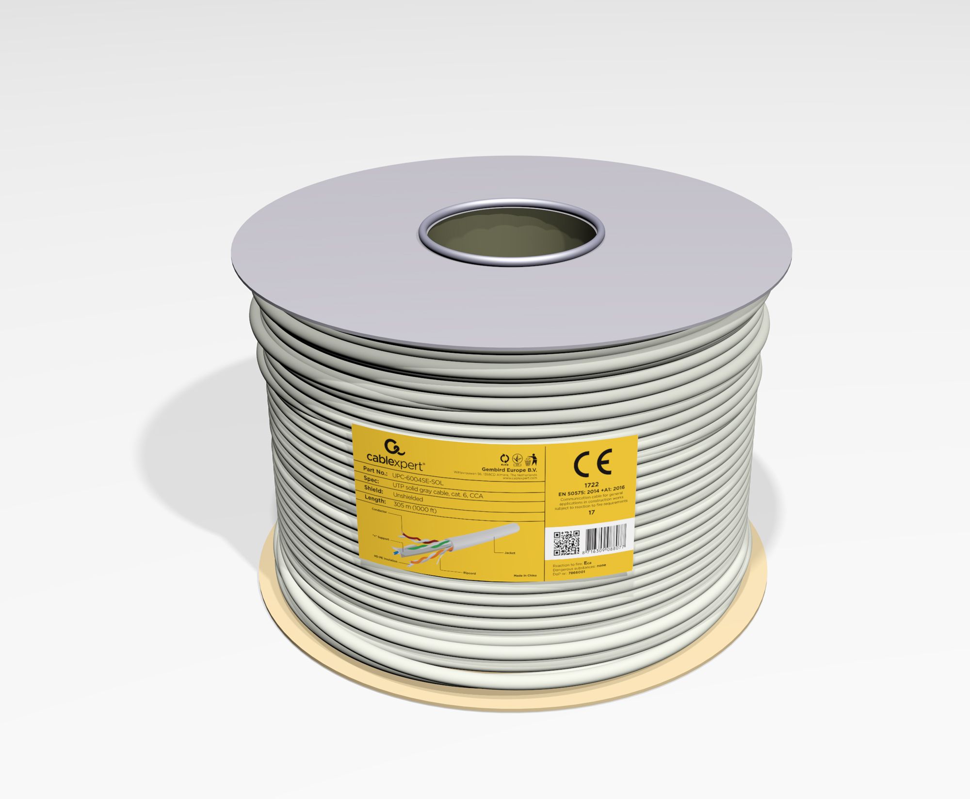 ROLA CABLU  UTP GEMBIRD, Cat6, 305m, Cupru-Aluminiu, Solid, AWG24,  UPC-6004SE-SOL