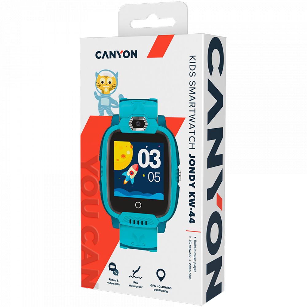 CANYON Jondy KW-44, Kids smartwatch, 1.44''IPS colorful screen 240*240,  ASR3603S, Nano SIM card, 192+128MB, GSM(B3/B8), LTE(B1.2.3.5.7.8.20) 700mAh battery, built in TF card: 512MB, GPS,compatibility with iOS and android, host: 53.3*43.5*16mm strap: 230*20mm, 48g, Green