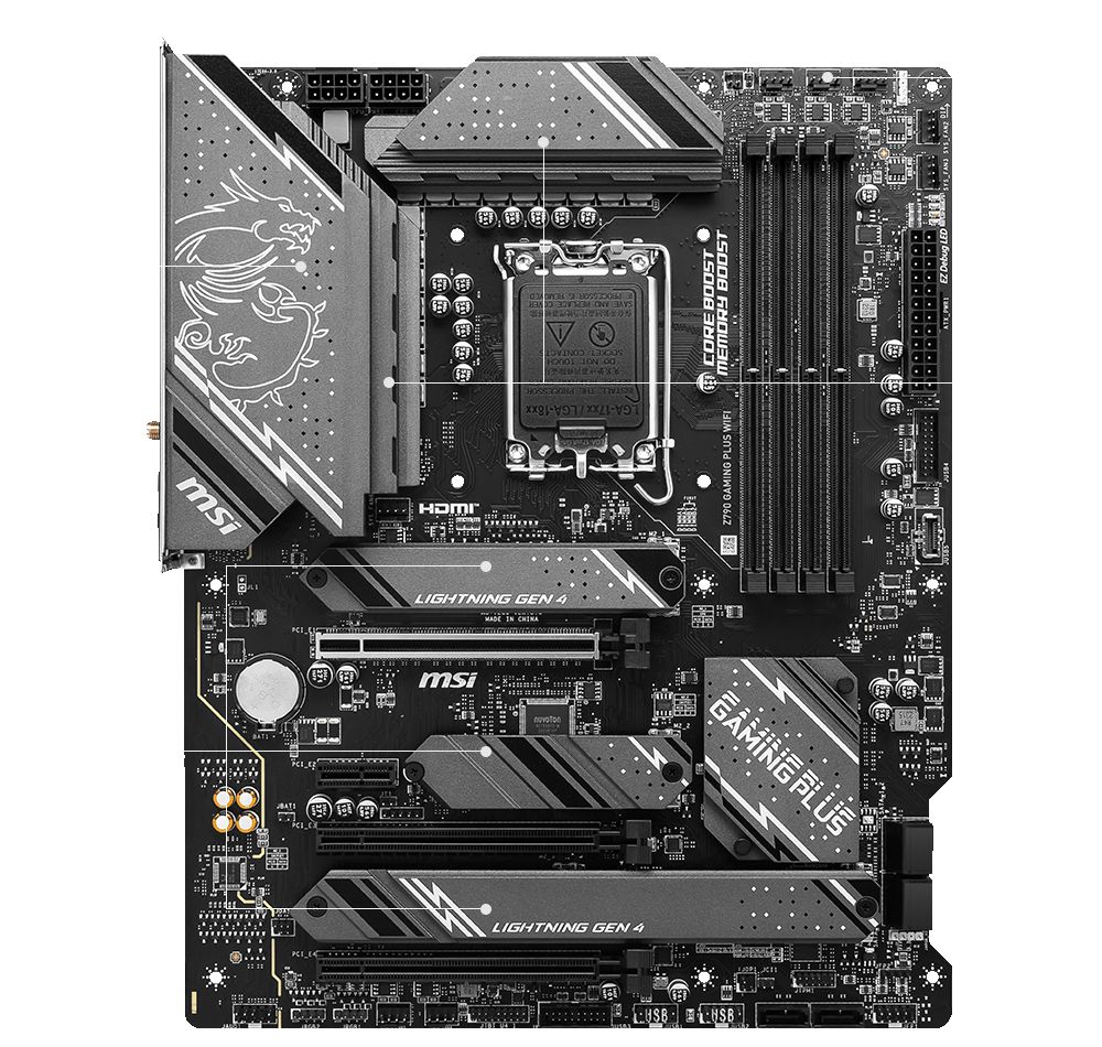 Placa de baza MSI Z790 GAMING PLUS WIFI, socket 1700, 4x DDR5 UDIMM, 6x SATA, 4x NVMe, 15x USB-A, 2x USB-C, ATX