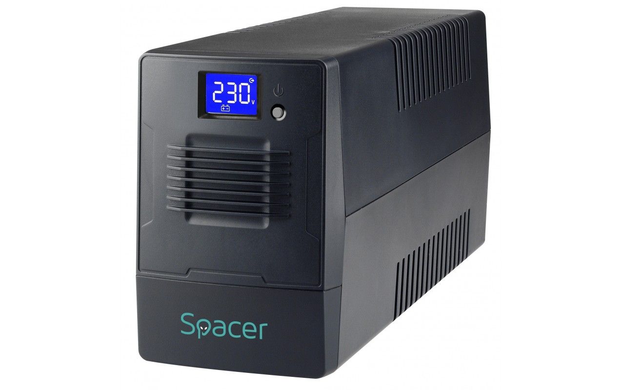 UPS Spacer SPUP-600D-LIT01, 600 VA, 360 W, cu management, line-interactive, 2x Schuko, 1x RJ45, 1x USB, 12V/7Ah 1 – 10 min., LCD, Tower, Negru
