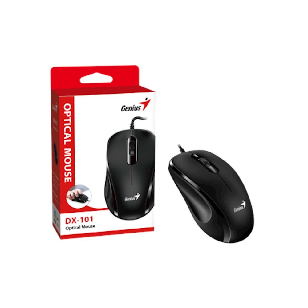 MOUSE Genius,  DX-101 , PC sau NB, cu fir, USB, optic, 1200 dpi, butoane/scroll 3/1, , negru,  31010026401  (timbru verde 0.18 lei)