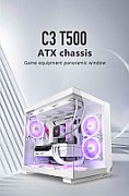 CARCASA PCCOOLER, Middle Tower, ATX, fara sursa, sticla securizata, 6 ventilatoare incluse, iluminare ARGB, alb, USB 3.2 gen 1 x 2, USB Type-C x 2, mic, audio,  C3 T500 ARGB BK