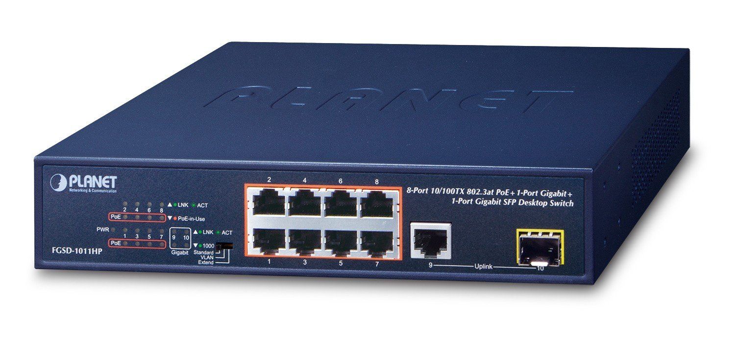Switch Planet FGSD-1011HP, 9 porturi 10/100/1000 Mbps