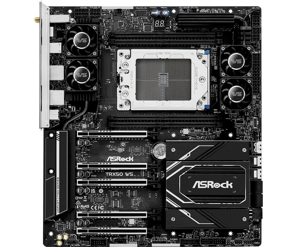 Placa de baza ASRock TRX50 WS, socket sTR5, 4x DDR5 RDIMM, 4x SATA, 2x NVMe, 12x USB-A, 3x USB-C, E-ATX