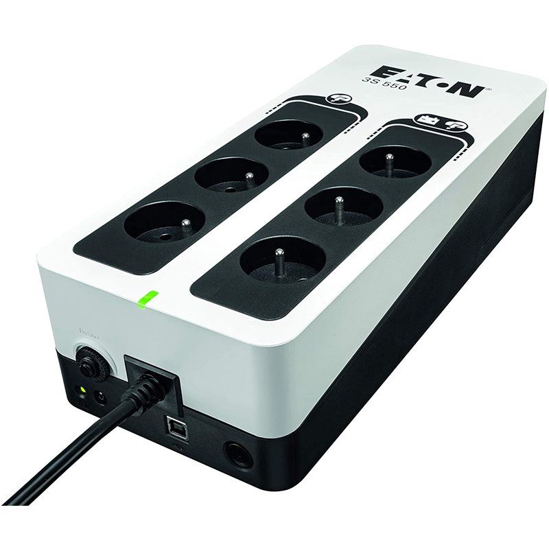 UPS Eaton 3S550F, 550 VA, 330 W, cu management, off-line, 6x Schuko, 1x USB, 12V 5Ah Sealed Lead-acid, LED, Brick, Negru/alb