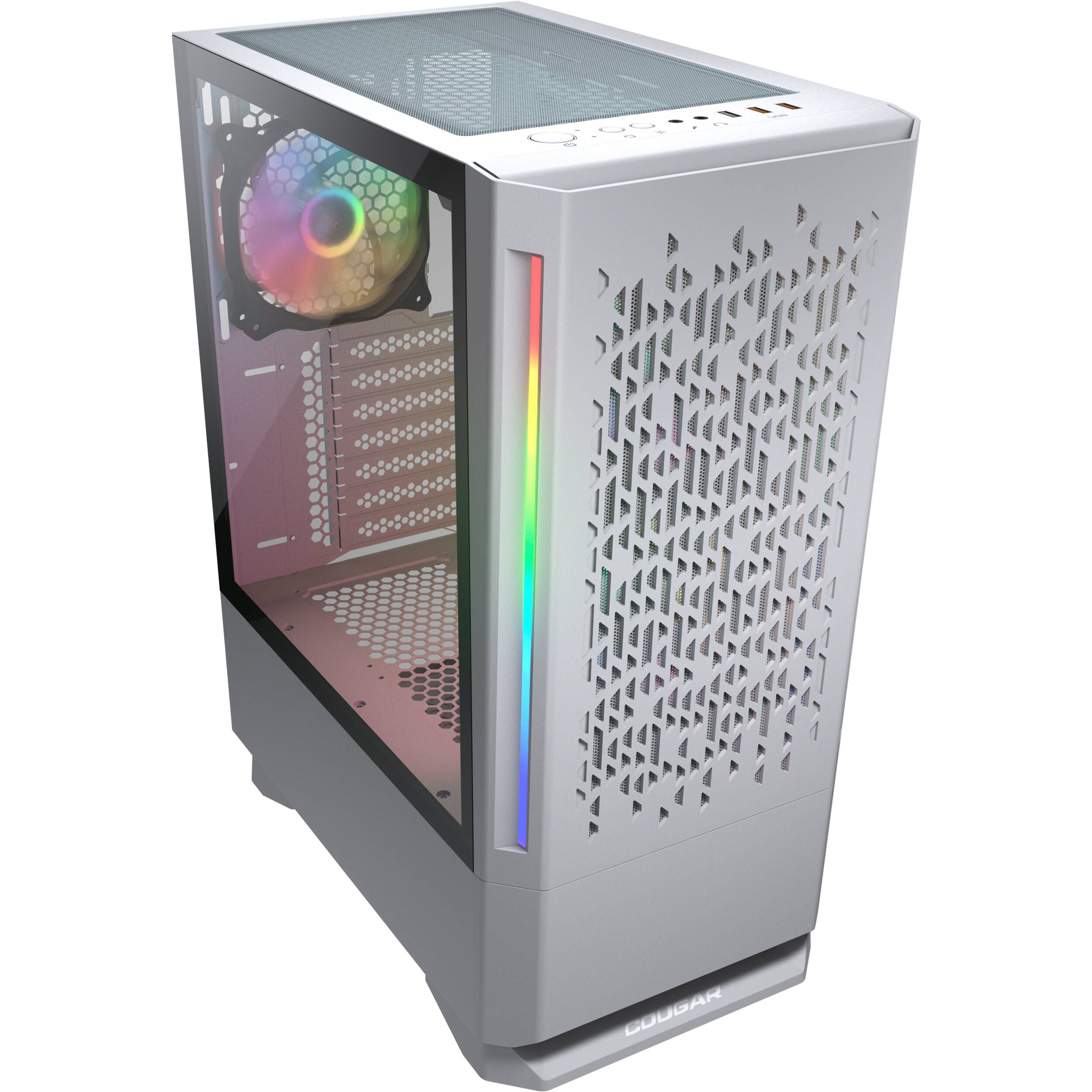 COUGAR | MX430 Air RGB White | PC Case | Mid Tower / Air Vents Front Panel with ARGB strips / 3 x ARGB Fans / 4mm TG Left Panel