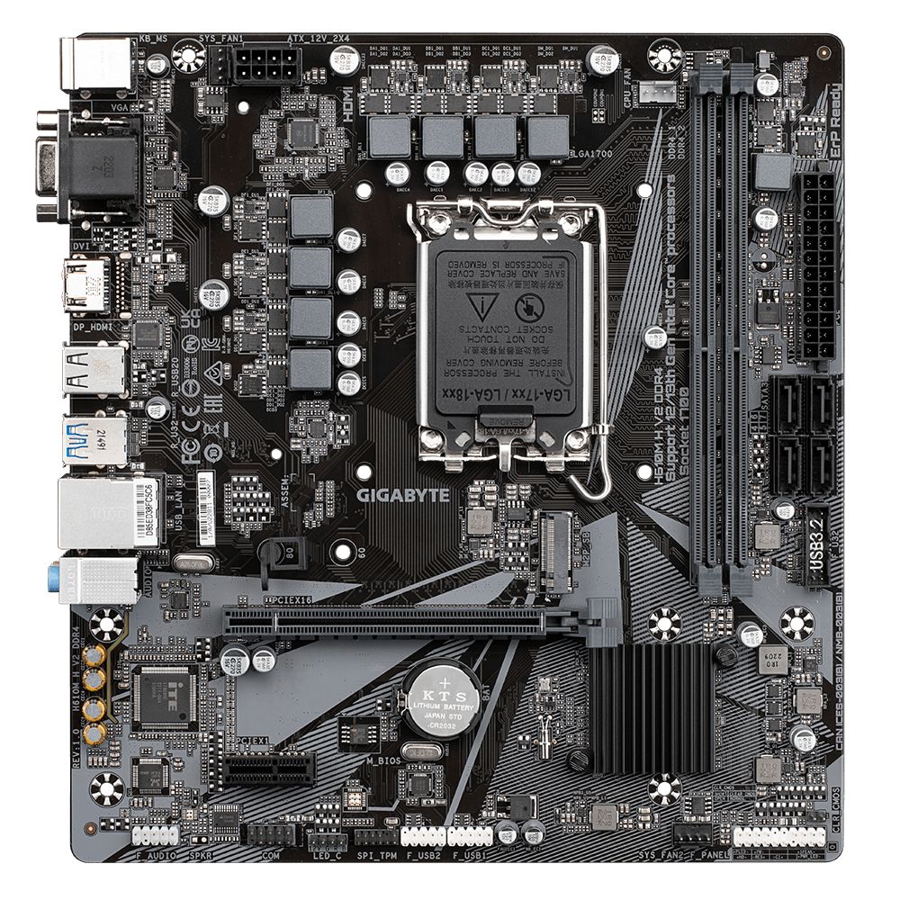 Placa de baza GIGABYTE H610M H V2 DDR4, socket 1700, 2x DDR4 UDIMM, 4x SATA, 1x NVMe, 12x USB-A, mATX