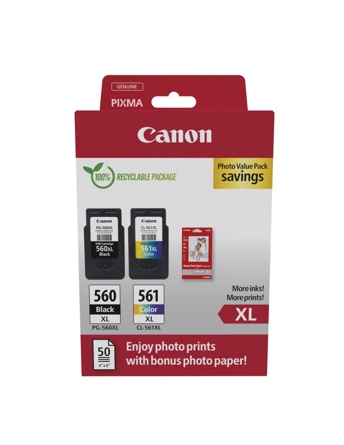 Cartus cerneala Canon 3712C008AA ,Black/tri-color ,400 pagini/16ml, color: 300 pagini / 12.2ml ,Original (PG-560xl + CL-561xl)