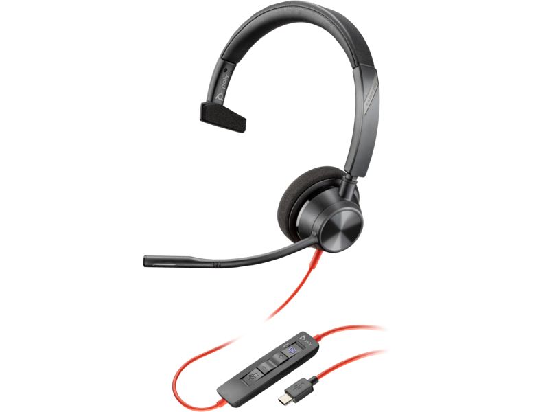 Poly Blackwire 3310 Monaural Microsoft Teams Certified USB-C Headset +USB-C/A Adapter