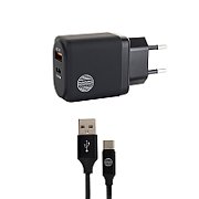 WALL CHARGER 1 USB + 1 USBC EU/PORT 30W