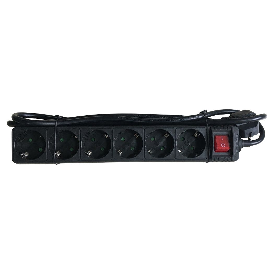 SOCKET STRIP 6S PVC 1.5M BK ECO/16A/3680W