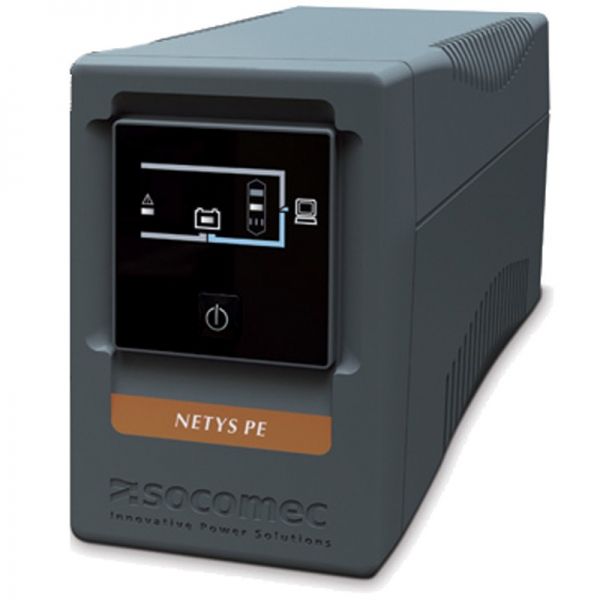 UPS Socomec NPE-0850, 850 VA, 480 W, line-interactive, 4x C13, 1x C14, 1x USB, Baterie cu plăci de plumb şi acid, Tower, Gri