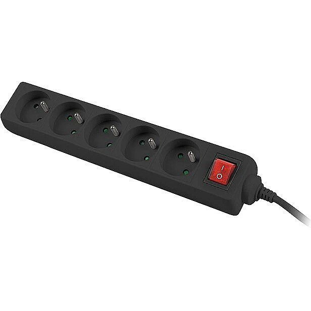 LANBERG PS1-05E-0150-BK Lanberg 1.5M Black LANTERGE CURVE 5X 230V PL WITH CIRCUIT BREAKER, FULL COPPER