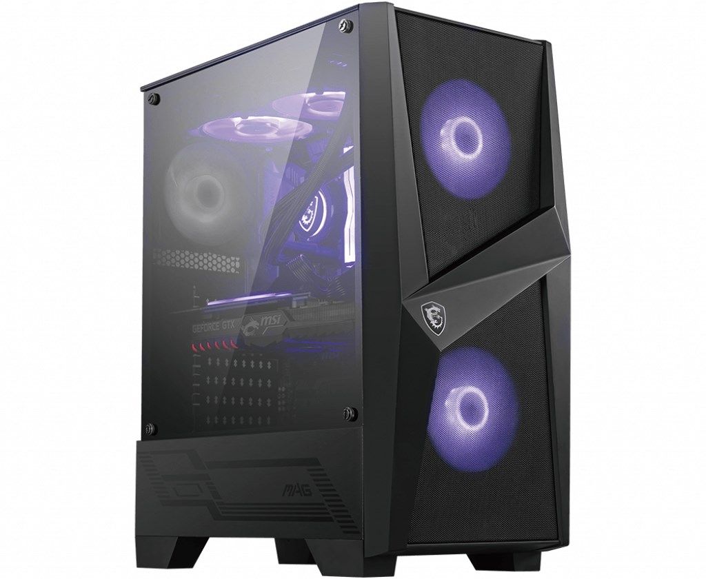 MSI MAG FORGE 100M Mid Tower Gaming Computer Case 'Black  2x 120mm ARGB PWM Fan  1x 120mm Fan  1-6 ARGB Hub  Mystic Light Sync  Tempered Glass Panel  ATX  mATX  mini-ITX'